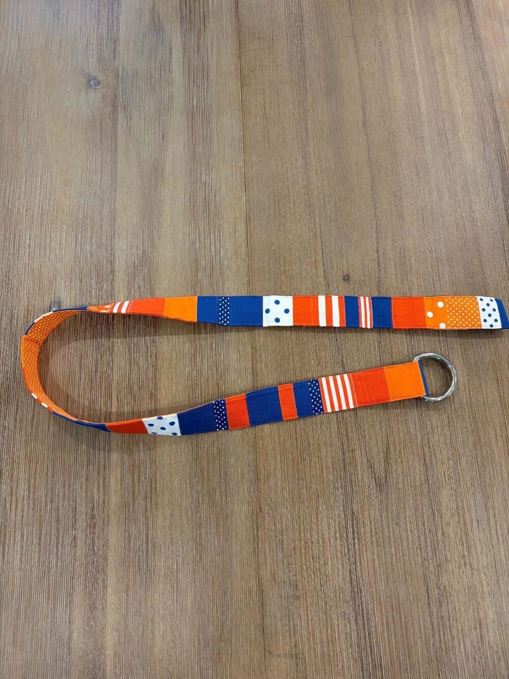 Orange & Navy Gator Game Day Ribbon D-Ring Belt Patchwork Preppy Size M